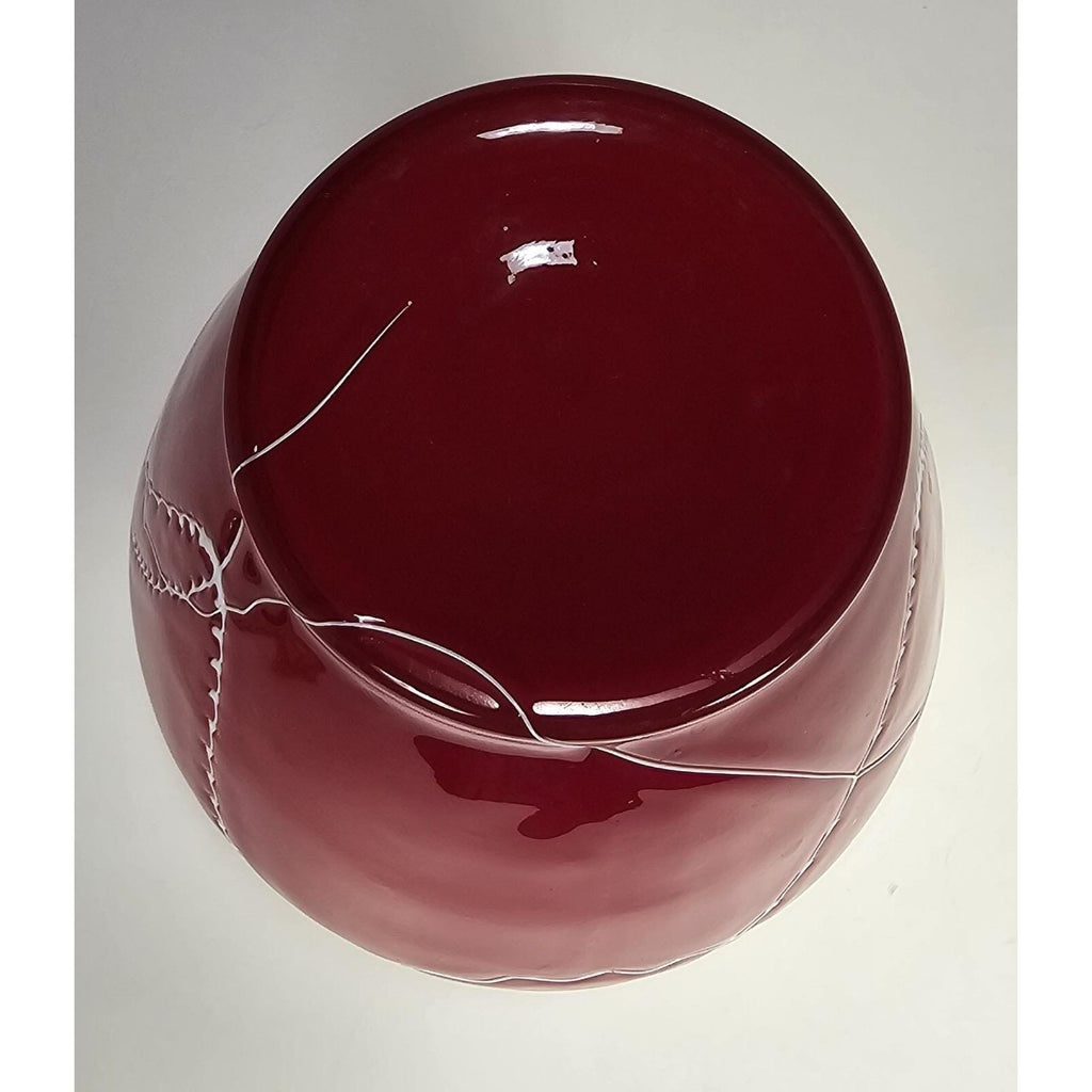 Red Glass Vase White Squiggle Lines Decorative Vase