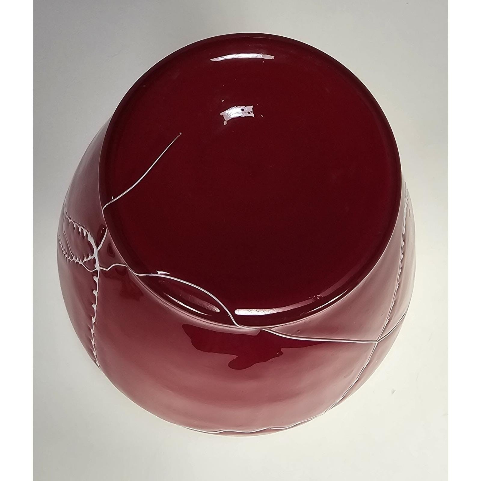 Red Glass Vase White Squiggle Lines Decorative Vase