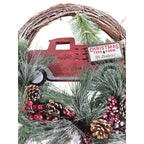 Rustic Red Truck Christmas Wreath Pinecones Berries Farmhouse Holiday Decor