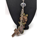 Mixed Burnished Metal Charm Necklace 26 Inch Angels Hearts Cross