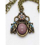 Gold Beetle Necklace 20 Inch Beaded Vintage Inspired Pendant