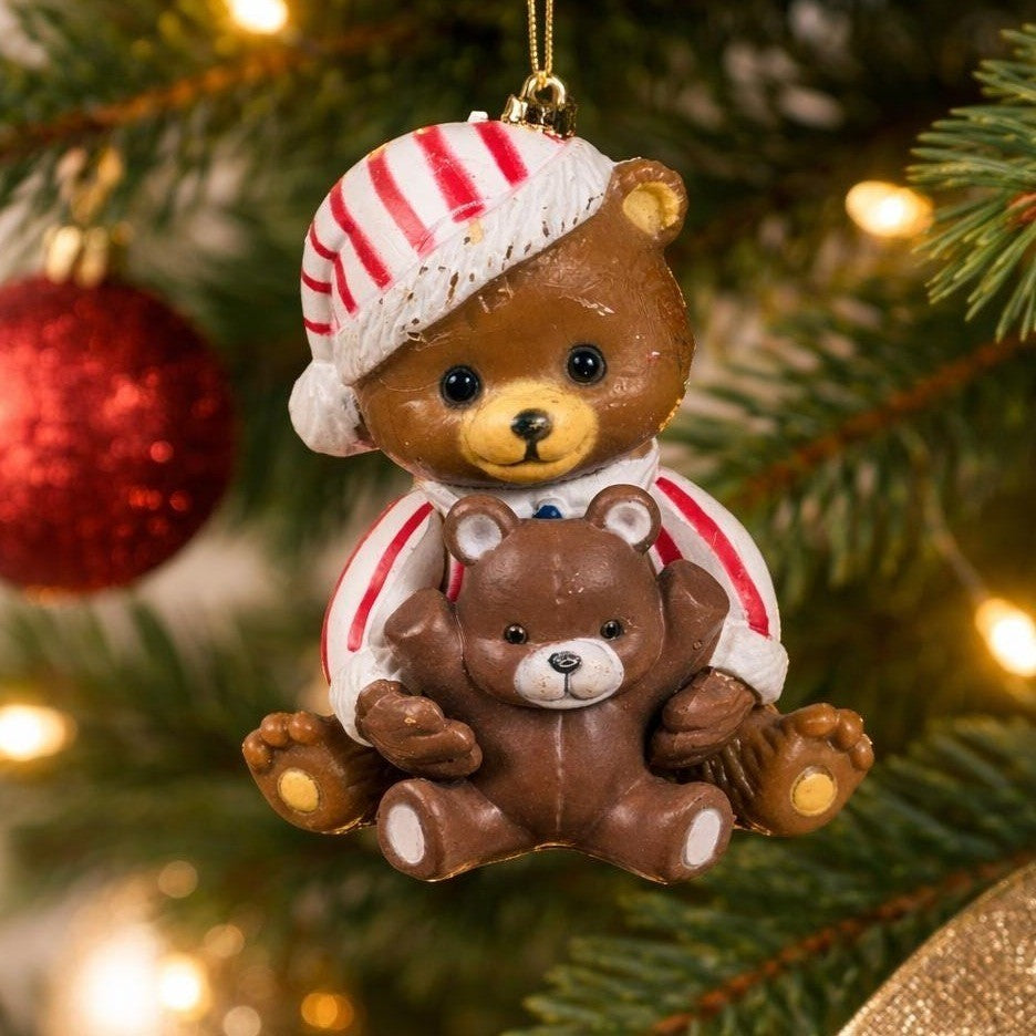Vintage Bear Figurine Candy Cane Pajamas Teddy Bear 2.5 Inch