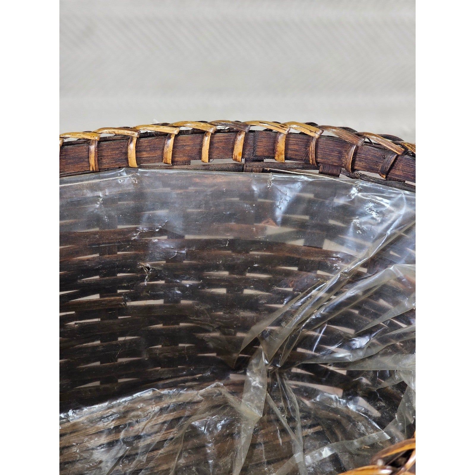 Vintage Woven Basket with Plastic Liner – Rustic Storage or Planter Basket