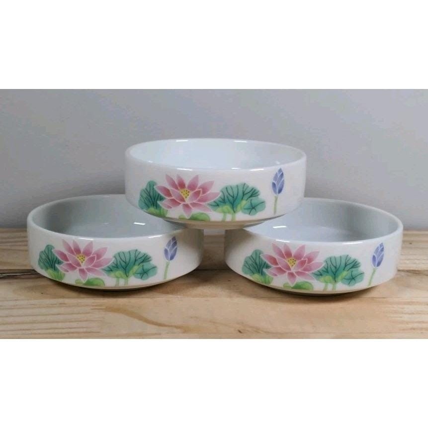 Vintage Otagiri Lotus Garden Bowls Set of 3 Japan Floral Mini Bowls 3"