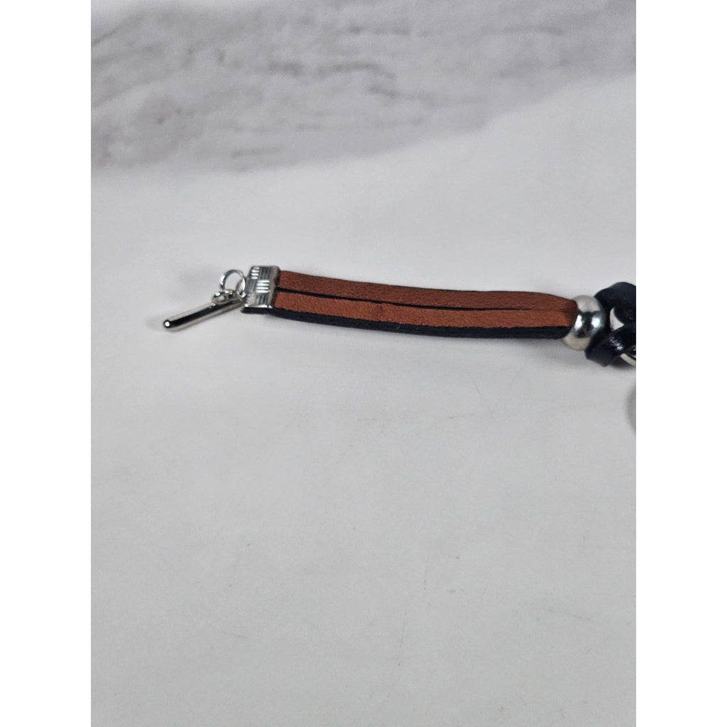 Vintage Petite Leather Peace Sign Bracelet Silver Tone Boho Jewelry