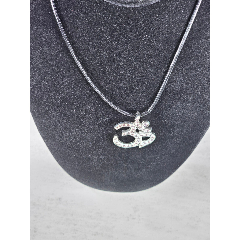 Vintage Sterling Silver Om Necklace Pink Crystal Pendant