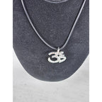 Vintage Sterling Silver Om Necklace Pink Crystal Pendant