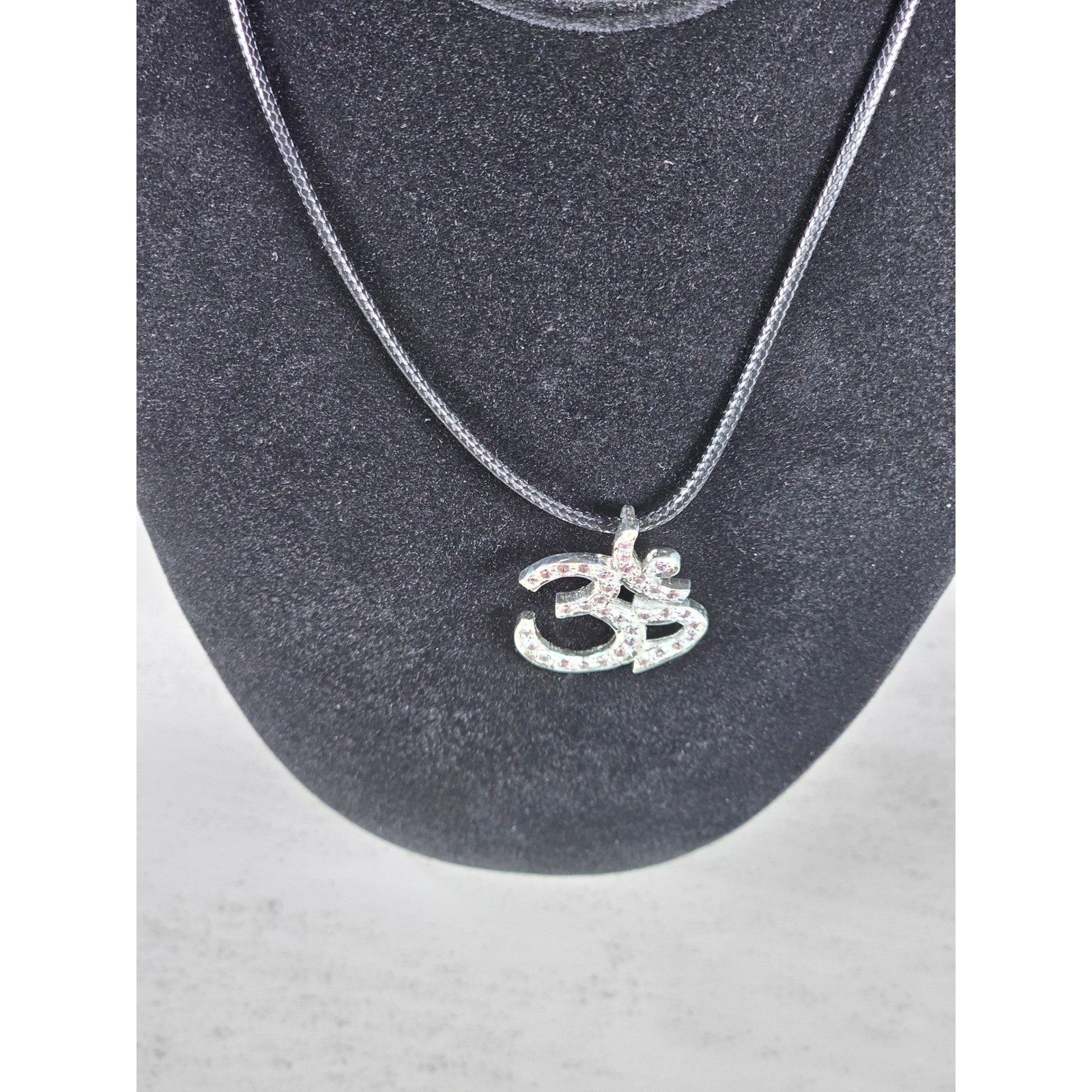 Vintage Sterling Silver Om Necklace Pink Crystal Pendant