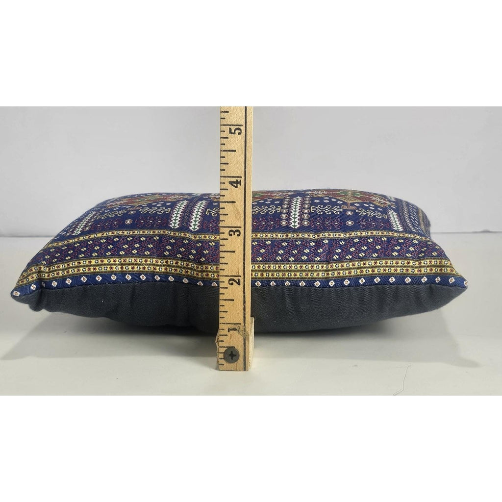 Vintage Turkish Carpet Pillow 9x6 Embroidered Silk Accent Cushion