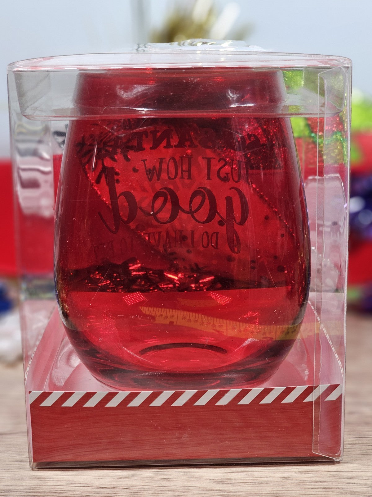 Santa Sayings Stemless Wine Glass Red 20 Fl Oz
