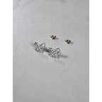 Vintage Rhinestone Bow Stud Earrings Silver Tone