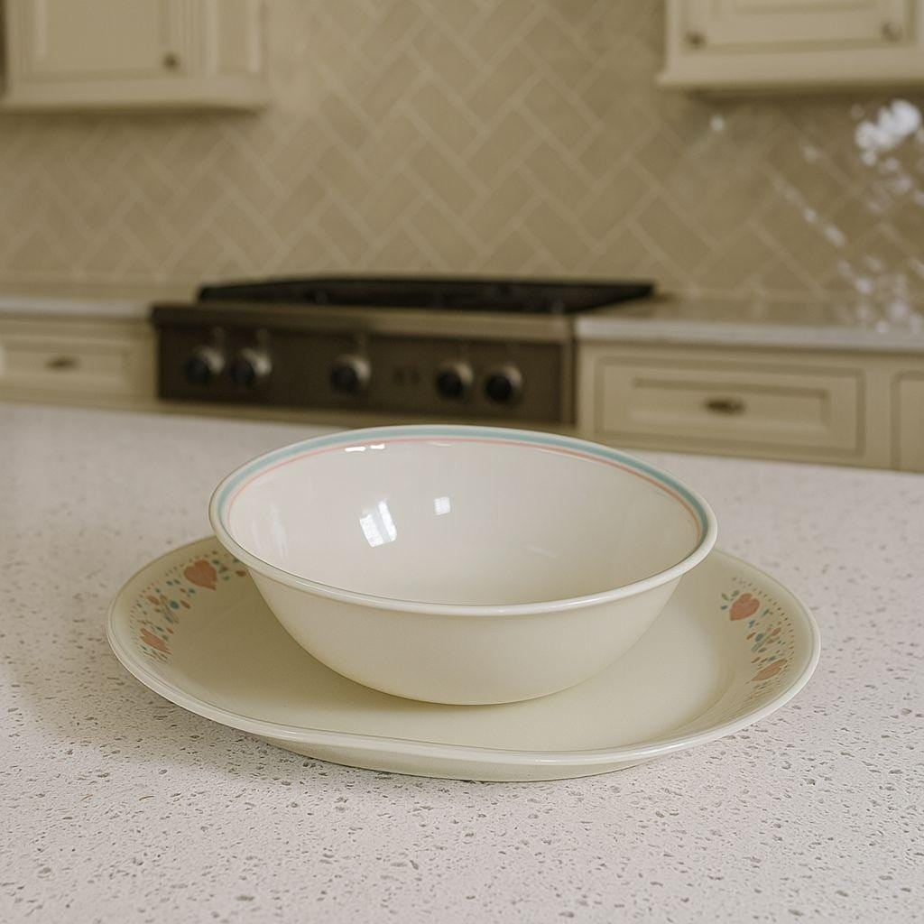 Vintage Corelle Corning Forever Yours Platter & Bowl Set Floral Hearts