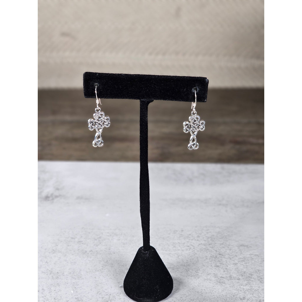 Vintage Sterling Silver Celtic Cross Dangle Earrings