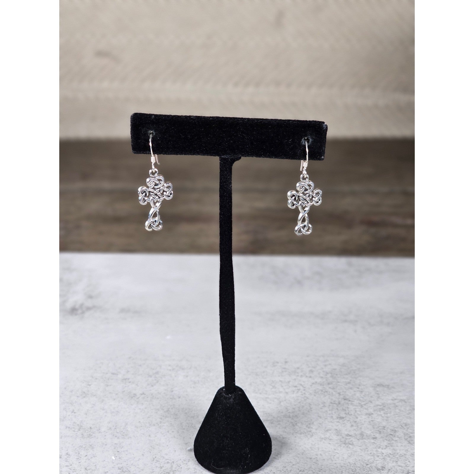 Vintage Sterling Silver Celtic Cross Dangle Earrings