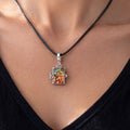 Vintage Stained Glass Locket Necklace Religious Pendant Charm