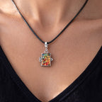 Vintage Stained Glass Locket Necklace Religious Pendant Charm
