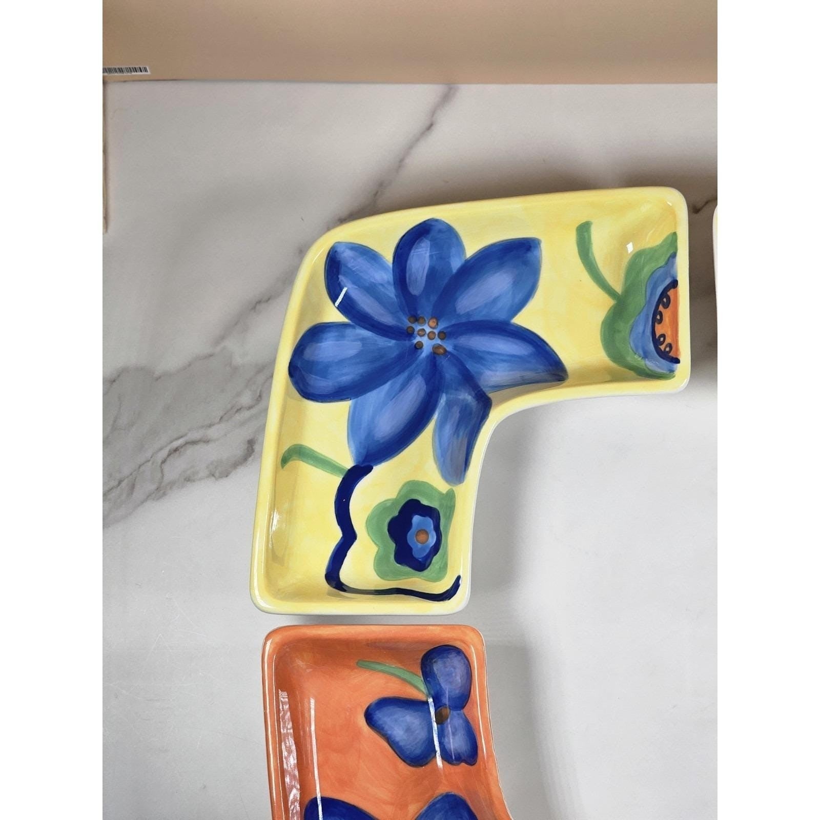 Vintage Avon Floral Ceramic Dishes Set of 4 Hand Painted Serveware