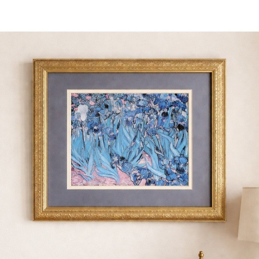 Vintage Framed Iris Art Print | Les Irises Floral Wall Art | 16x14 Gold Frame