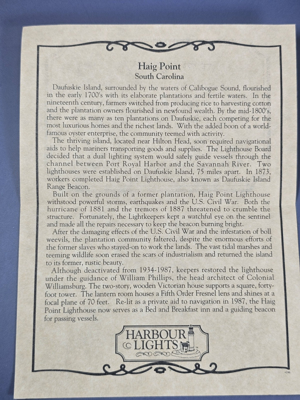 Harbour Lights Haig Point Lighthouse #246 South Carolina Figurine Vintage 2000 W