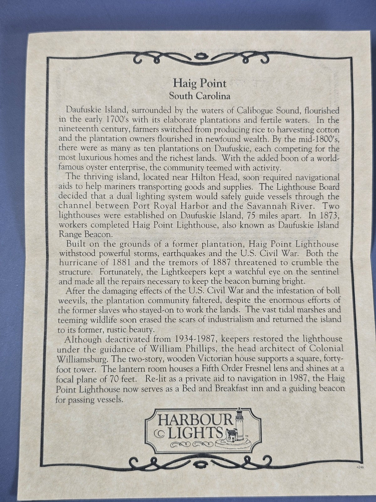 Harbour Lights Haig Point Lighthouse #246 South Carolina Figurine Vintage 2000 W