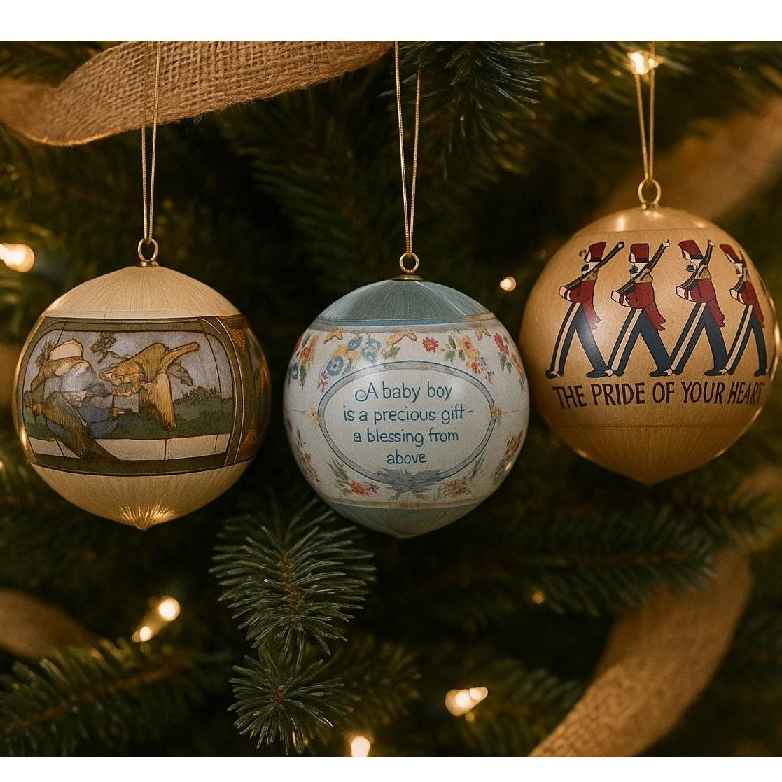 Hallmark 1982  Satin Christmas Ornaments Set of 3 Vintage