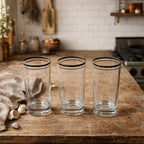 Vintage Mid Century Highball Glasses Set of 3 Silver Rim Barware