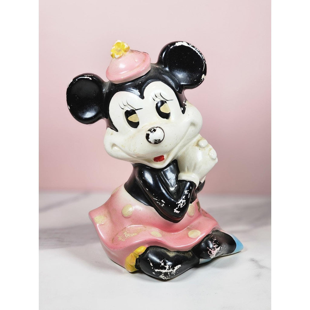 Vintage Minnie Mouse Ceramic Coin Bank Disney Collectible Missing Plug