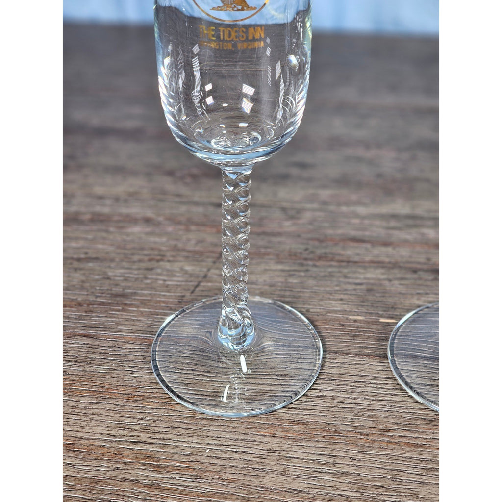 Vintage The Tides Inn Champagne Flutes Twisted Stem Glasses Set of 2