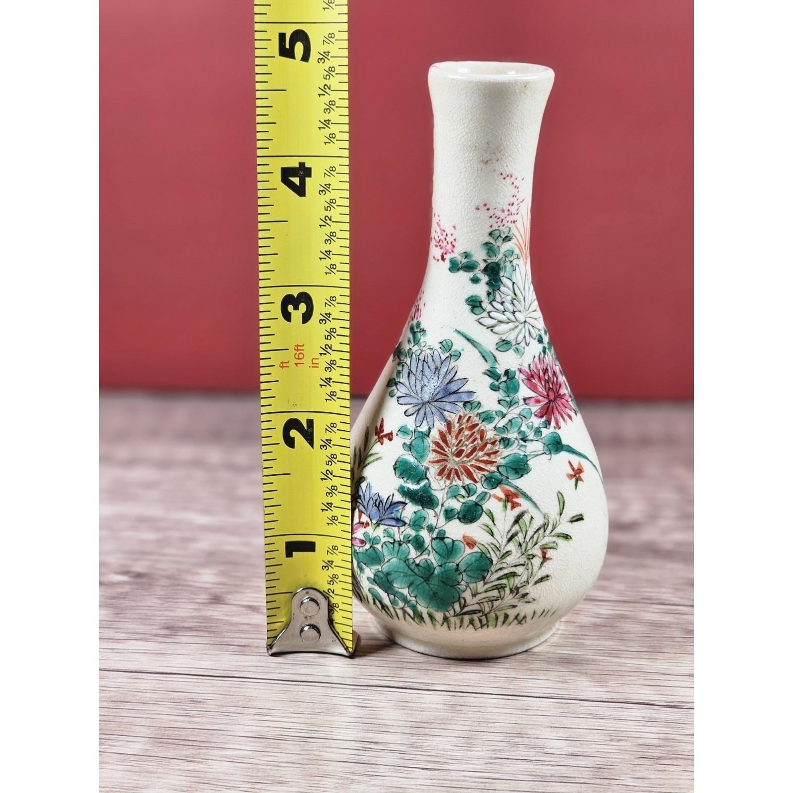 Vintage Hand-Painted Asian Floral Vase | Small Decorative Porcelain Vase