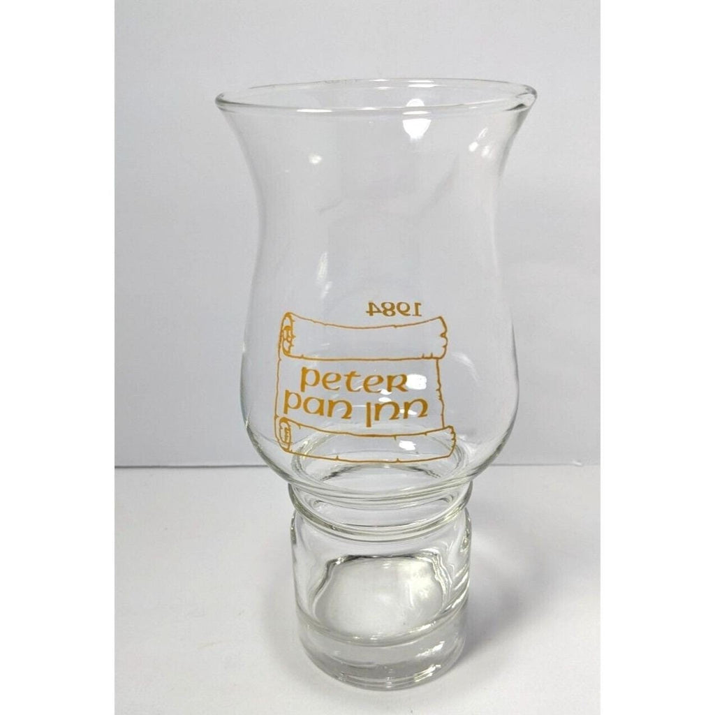 Peter Pan Inn Hurricane Glass 1984 Etched 8 Inch