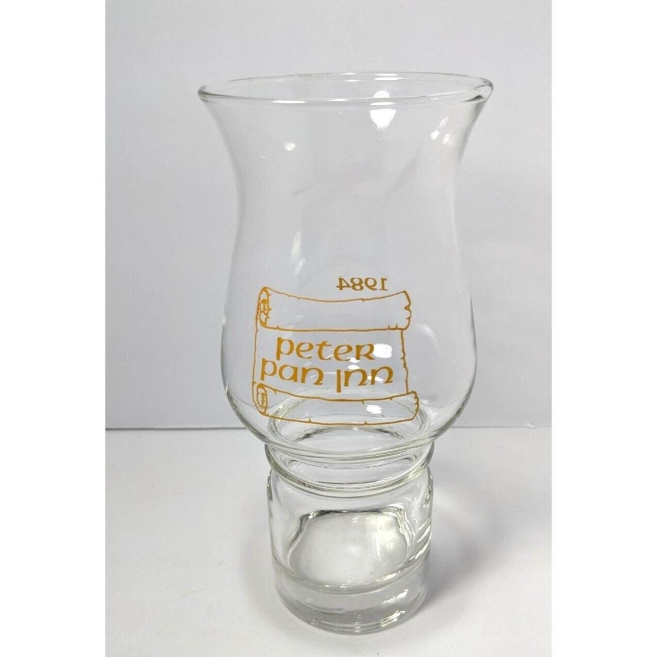 Peter Pan Inn Hurricane Glass 1984 Etched 8 Inch