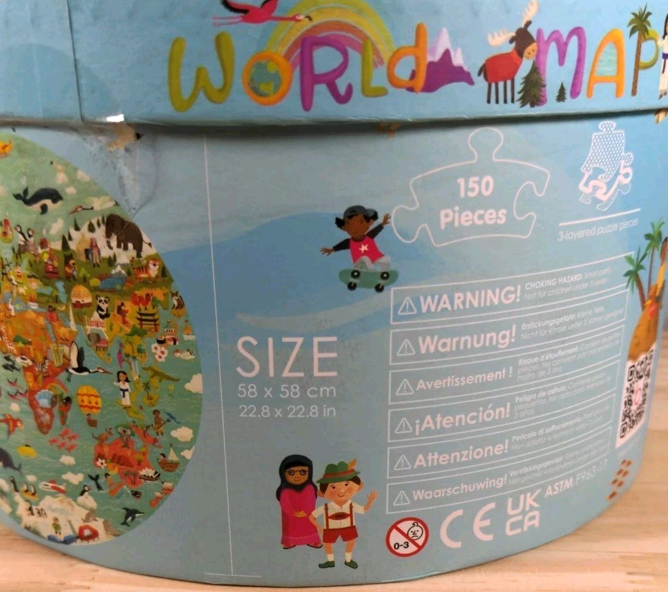 New Boppi Kids 150-Piece Round World Map Jigsaw Puzzle Laura Watson Sealed