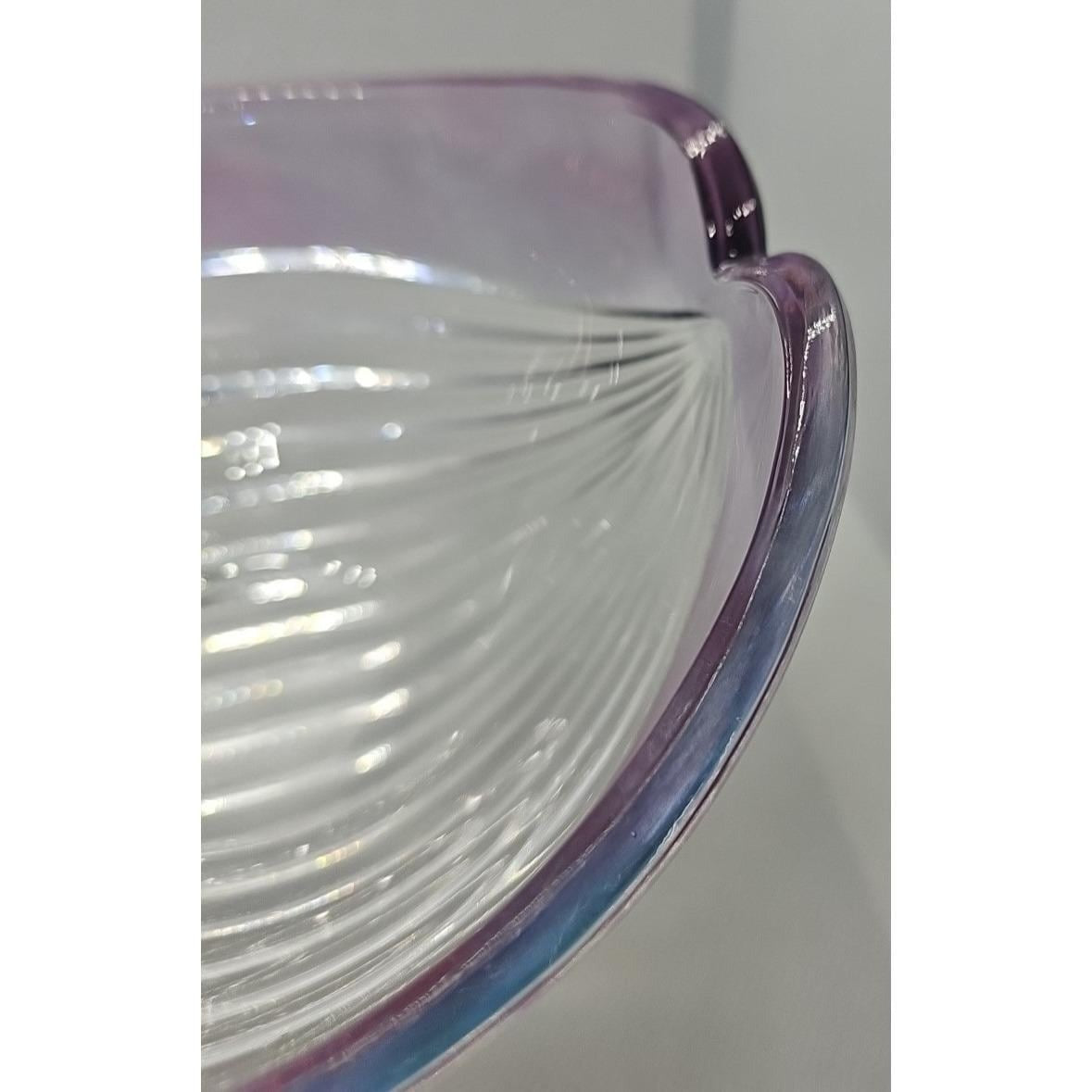 Vintage Ribbed Glass Bowl Purple Satin Edge Serving Dish