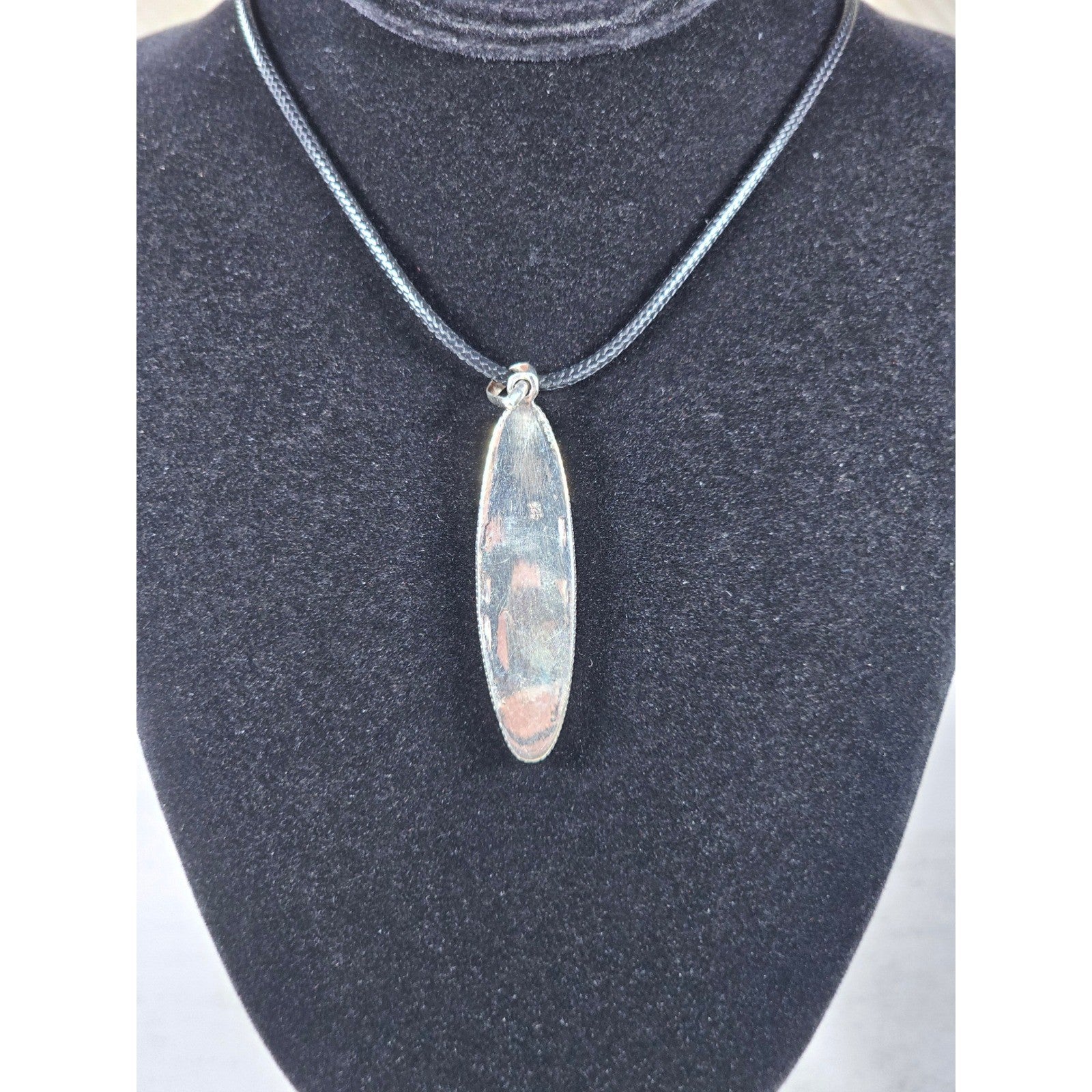 Vintage Sterling Silver Blue Enamel Script Pendant Necklace