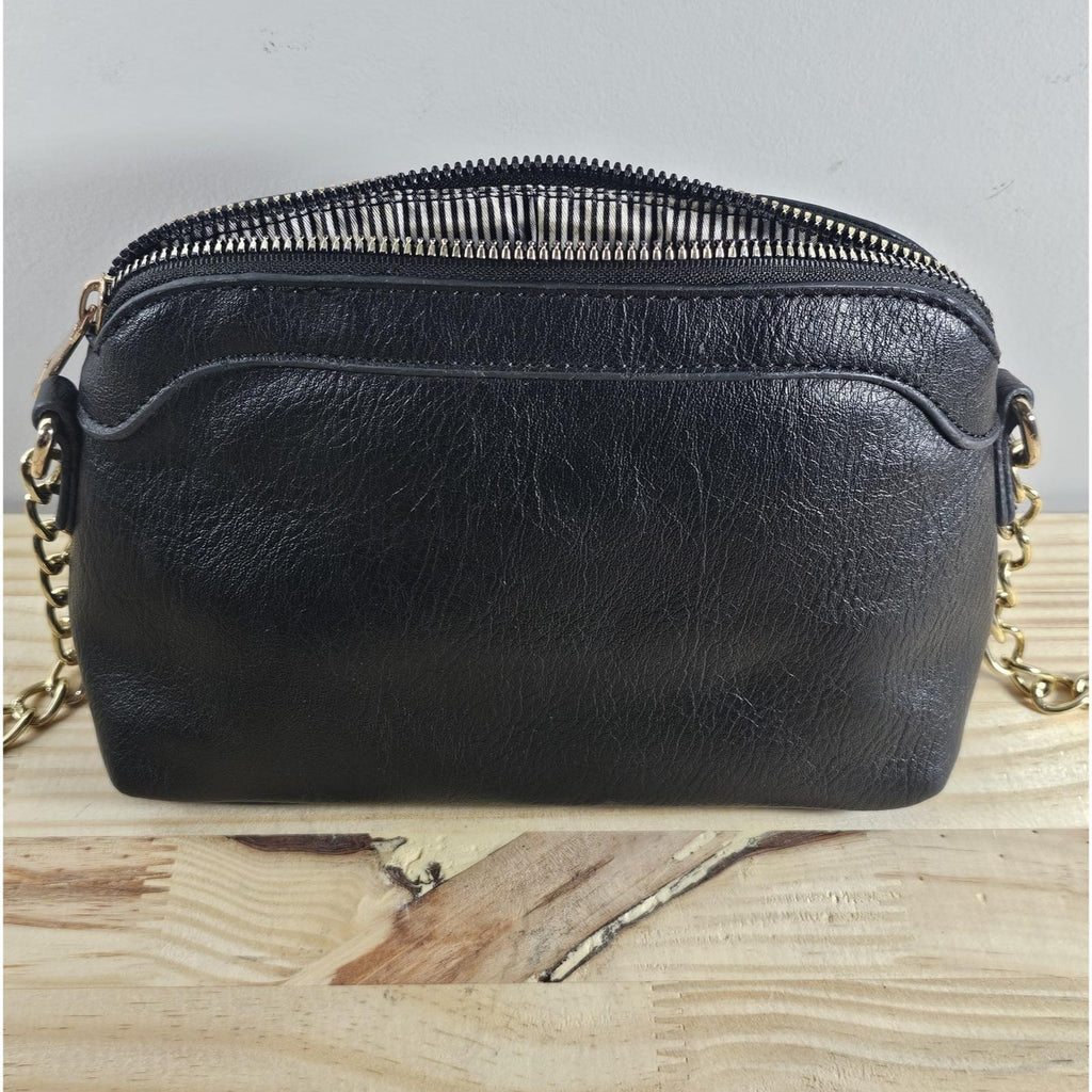 Black Leather Purse Gold Chain Strap Vintage Crossbody Bag