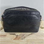 Black Leather Purse Gold Chain Strap Vintage Crossbody Bag