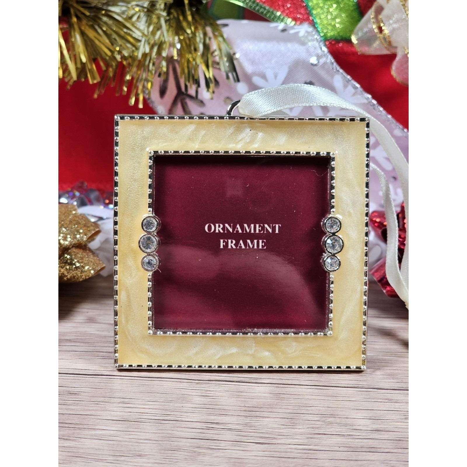 Gold Rhinestone Photo Frame Ornament Square Christmas Decor