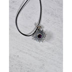 Vintage Sterling Silver Sunburst Amethyst Pendant Necklace