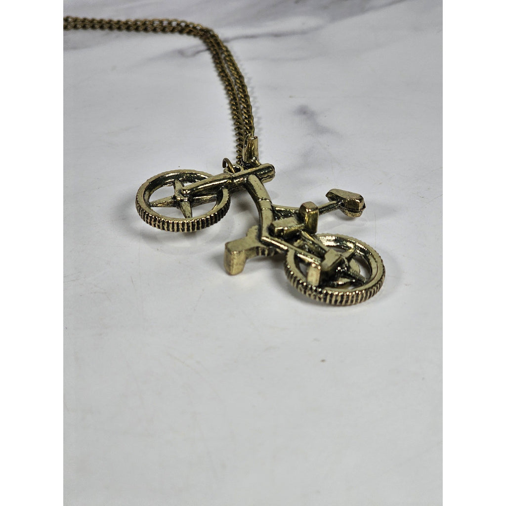 Vintage Bicycle Pendant Necklace Gold Tone Bike Charm Cyclist Jewelry