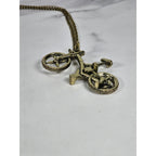 Vintage Bicycle Pendant Necklace Gold Tone Bike Charm Cyclist Jewelry