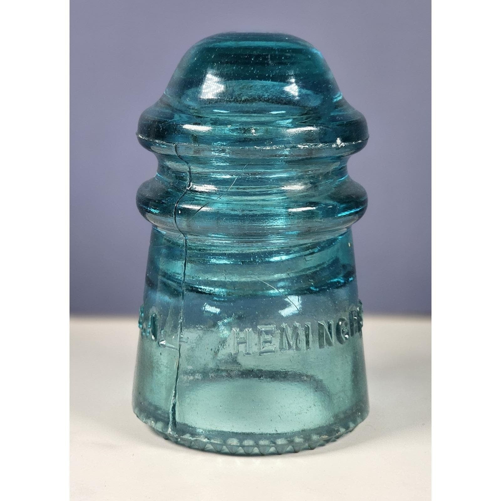 Vintage Hemingray No 9 Glass Insulator Blue May 2 1893