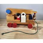 Vintage Wooden Crane Truck Pull Toy Mid Century Construction Toy