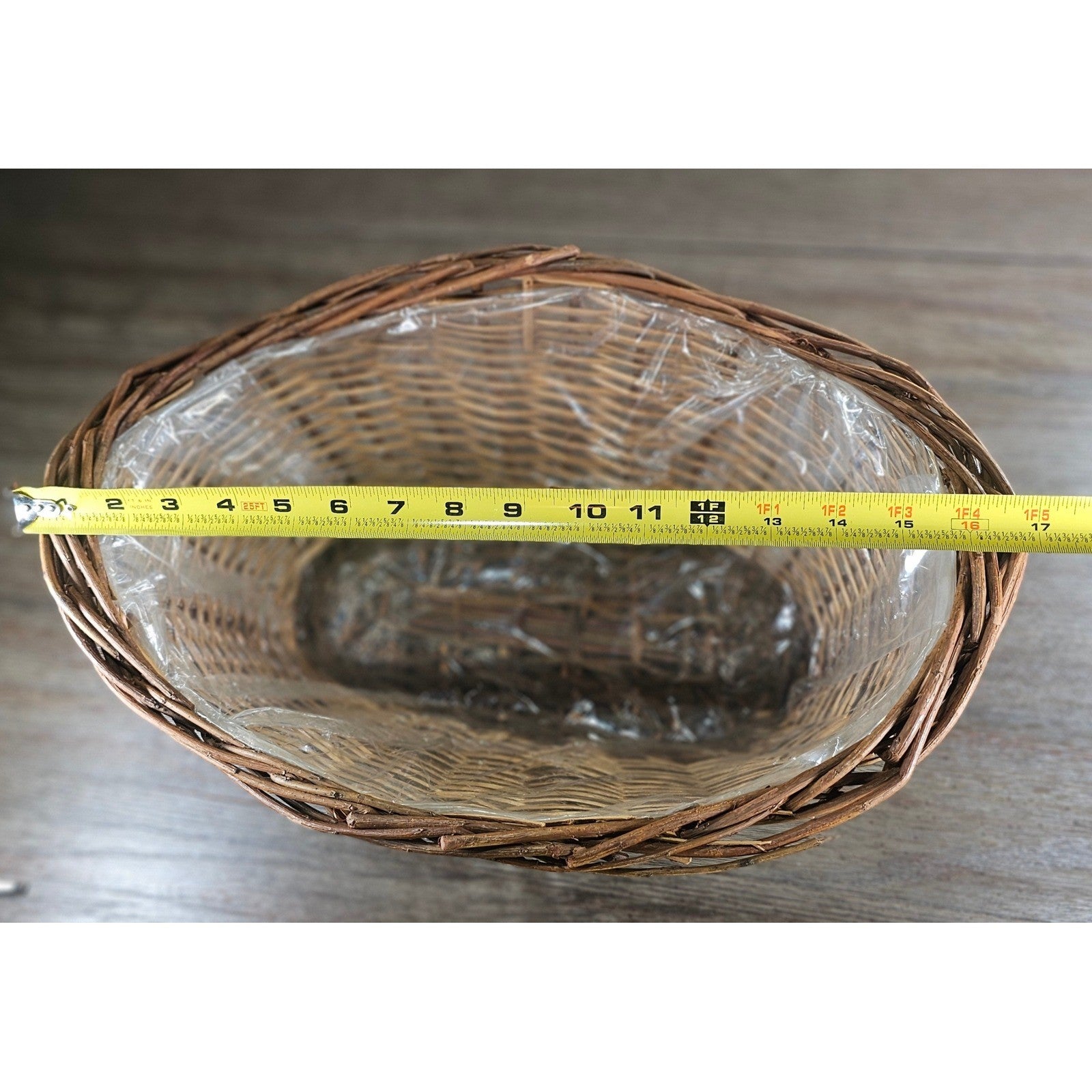 Vintage Wicker Basket with Plastic Liner – Rustic Storage Planter Basket