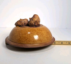 Terrafirma Ellen Evans Pottery 1998 Lid Garlic Brown Glaze Ceramic Covered Bowl