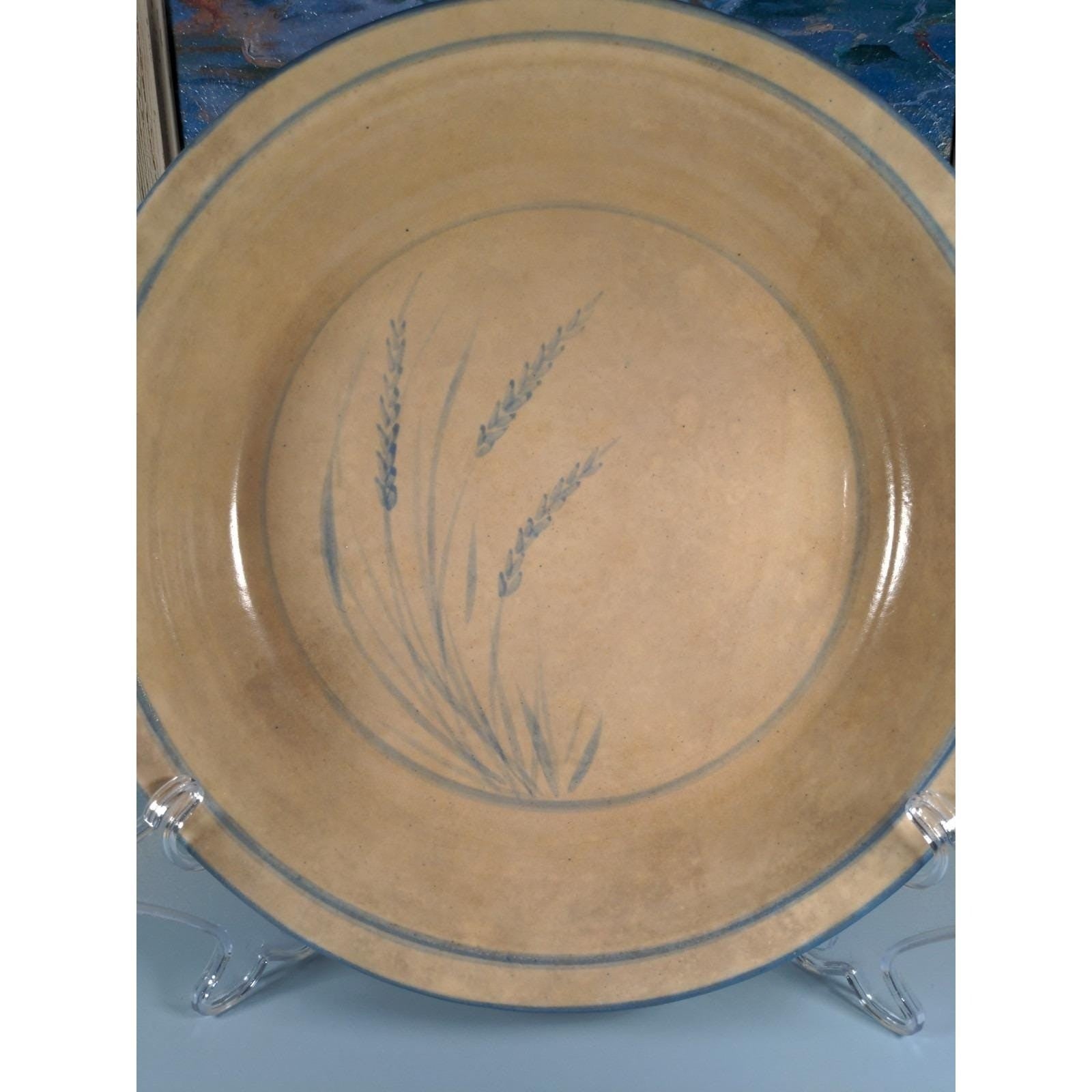 Handcrafted Sea Oats Ceramic Serving Bowl Blue Wheat 11.5"