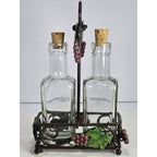 Vintage Oil Vinegar Cruet Set Glass Bottles Metal Caddy