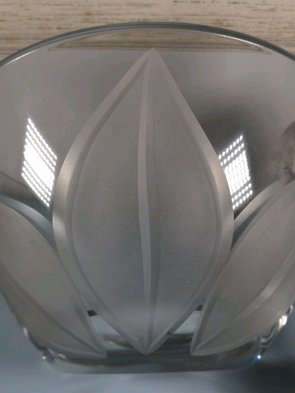 Vintage Crystal Etched Frosted Leaf Vase