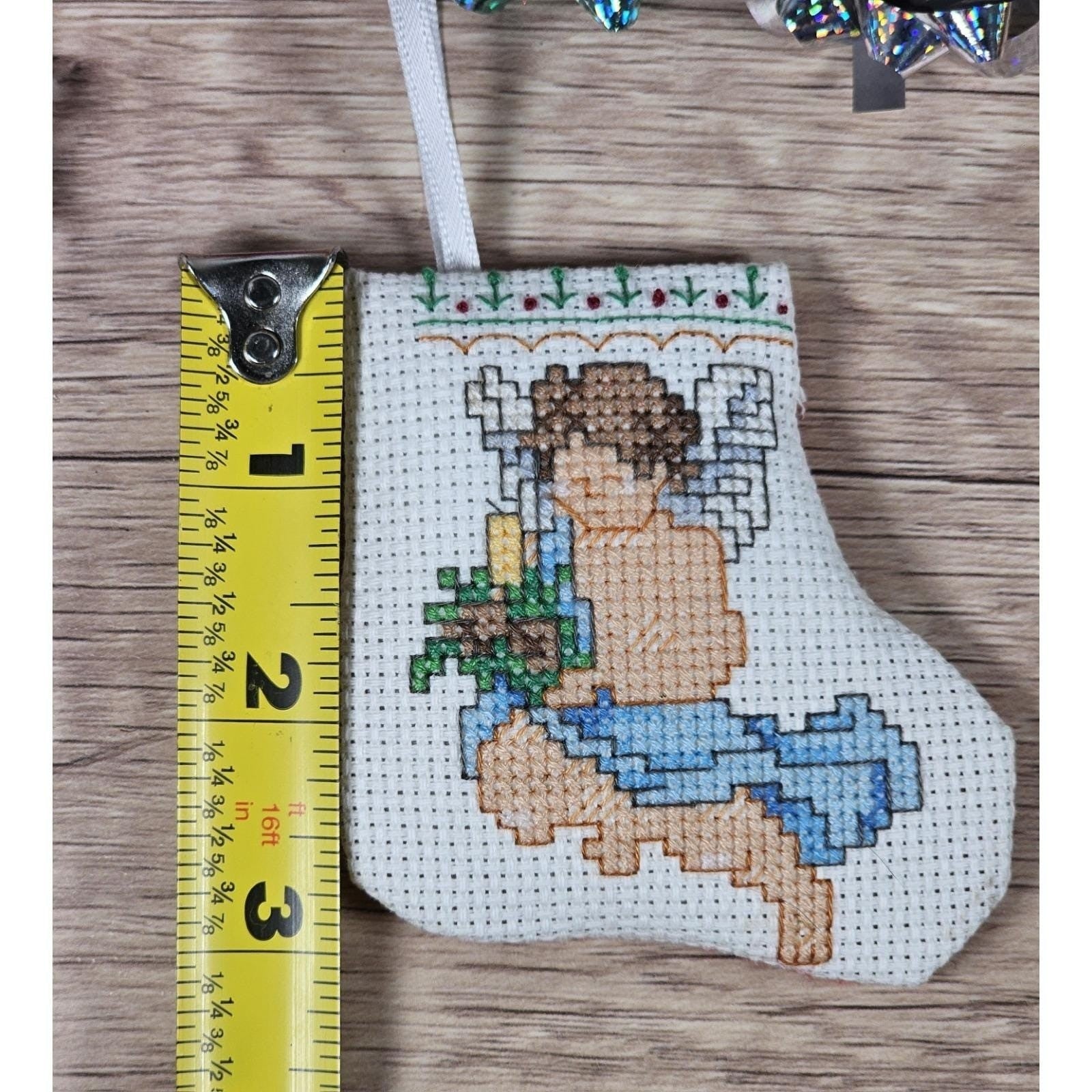 Cross Stitch Angel Stocking Ornament Vintage Christmas Decor