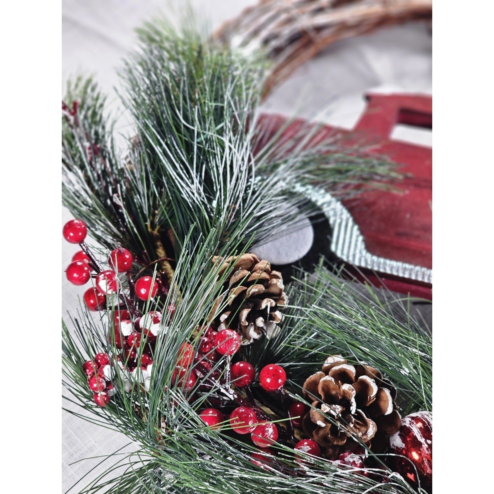 Rustic Red Truck Christmas Wreath Pinecones Berries Farmhouse Holiday Decor