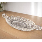 Cut Glass Candy Dish Starburst Pattern Handled Vintage